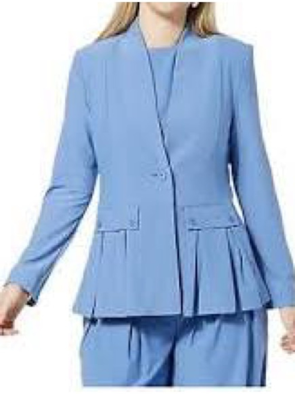 Women's Light Blue Pleated Hem Blazer